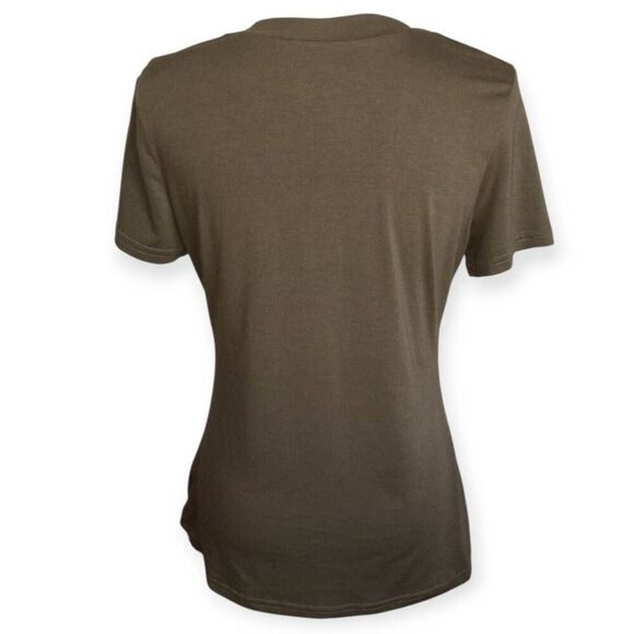 AMAZON ARMY GREEN V-NECK FITTED T-SHIRT SZ.L EUC. - Picture 4 of 7